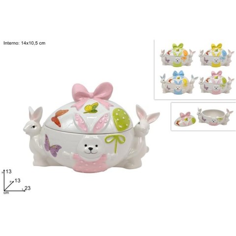 BARATTOLO UOVO 14x10.5CM CON CONIGLI